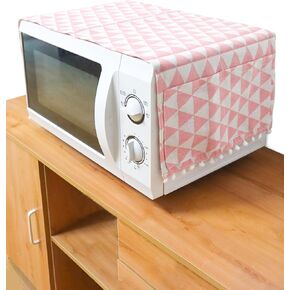 Microwave Oven Cover Dustproof Cotton Machine Protector Decorative Kitchen Appliance Cover with Side Storage Pockets (11.8 x 35.4 Inch, Pink Triangle)