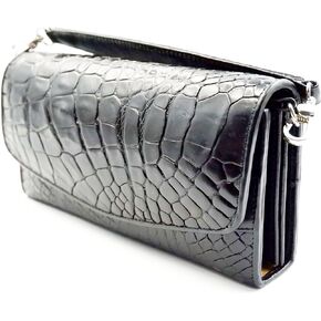 New Black Genuine Crocodile Leather Women Clutch Wallet Purse shoulder Adjustable handbag.