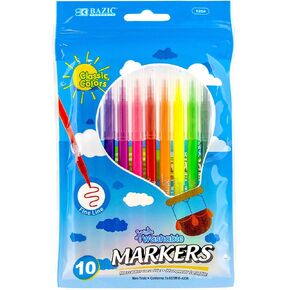 BAZIC Fine Line 10 Colors Washable Markers, Thin Tip Coloring Marker Non Toxic, for Art School Supplies, Drawing Gift (10/Pack), 1-Pack
