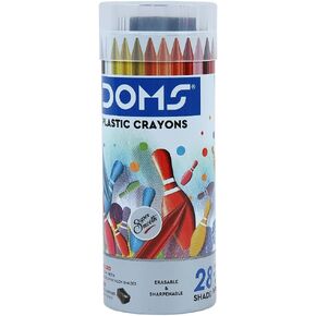 DOMS Plastic Crayon 28 Shades Round Tin
