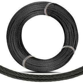 Tongmo 1/4" Stainless Steel Cable, 150FT Black Stainless Steel Wire Rope, Aircraft Cable for Backyard Zipline, Deck Railing, 7 x 19 Strands Construction