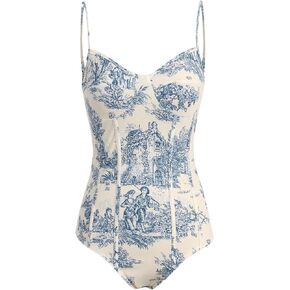 CIDER Women's Santorini Beach Vacation Toile de Jouy Bodysuit