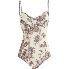 CIDER Women's Santorini Beach Vacation Toile de Jouy Bodysuit