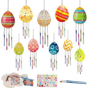 10 Pack Wind Chime Kit for Kids,Easter Egg Craft Kits DIY Windchimes Unfinished Wooden Egg Ornaments for Boys Girls Activity Art Project Easter Spring Party Decoration