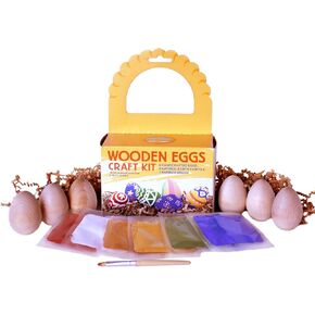 Natural Earth Paint Wooden Egg Kit – 6 Non-Toxic, Eco-Friendly Paints & Bamboo Brush – Easter Egg Decorating & Craft Set – Compostable Packaging, Safe for Kids & Adults