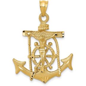 Solid 14k Yellow Gold Anchor Mariners Cross Crucifix Pendant (40mm x 26mm) in Saudi Arabia