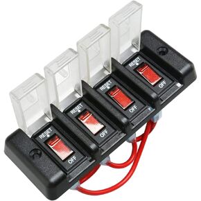 Amarine Made Waterproof 4 Gang Car Boat Rocker Switch Panel with 4 Red LED 0n-Off Button Circuit Breaker DC 12V 16A with 4 Red LED