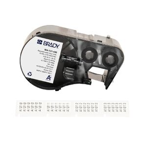 Brady Authentic (M4-131-498) Repositionable Multi-Purpose Vinyl Cloth Labels 0.5"H x 1"W Black on White, 180 Labels. for use with The BMP41, BMP51, and M511 Label Printers