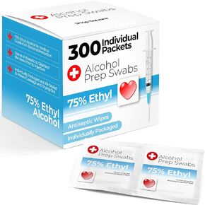 Alcohol Wipes individually Wrapped - 300 Pack Isopropyl Alcohol Wipes, Alcohol Prep Pads, Great for Home, Medical and First Aid Kits, Individually Wrapped Swabs