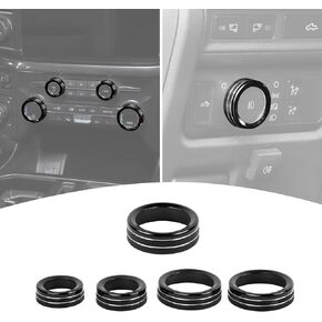 for F150 AC Control Radio Knob Covers Trim Rings Black for Ford F150 2021 2022 2023 Black Interior Accessories 5pcs