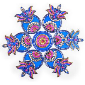 Acrylic Handcrafted Designer Colorful Rangoli for Home Floor Interior Decor Decoration for Party Function Festival and Gifting Small Rangoli 7" (Blue)