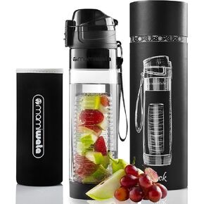 Fruit Infuser Water Bottle – 24 oz – Tritan Plastic - Unique Stylish Design – Fruit Infused Water recipes eBook & Insulating sleeve – Beautiful Gift Box