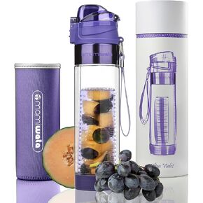 Fruit Infuser Water Bottle – 24 oz – Tritan Plastic - Unique Stylish Design – Fruit Infused Water recipes eBook & Insulating sleeve – Beautiful Gift Box