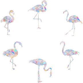 12 Pieces Flamingo Window Clings - Anti-Collision Window Decals to Save Birds from Window Collisions,Non Adhesive Prismatic Vinyl Window Clings, Rainbow Stickers
