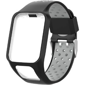 Dual-Colors Replacement Silicone Wrist Band Strap for Tomtom Runner 3/ Tomtom Runner 2/ Tomtom Adventurer/Tomtom Golfer 2/ Tomtom Spark/Tomtom Spark 3(Silicone Black + Gray)