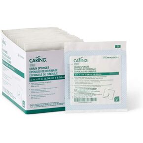 Medline Sterile, Non-Woven Drain Sponges, 2"x2", 6-ply, Ideal for Wound Dressing, Case of 1400