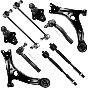 10pc Set Front Suspension Kit Lower Control Arm Inner Tie Rod End Outer Tie Rod End Sway Bar End Link Lower Ball Joint Replacement for 2003-2008 For Toyota Corolla