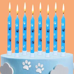 12 Pcs Blue Dog Paw Print Themed Birthday Candles Blue Dog Cupcake Topper for Boys Girls Dog Paw Prints Party Supplies Baby Shower Pet Puppy Cat Party Decorations