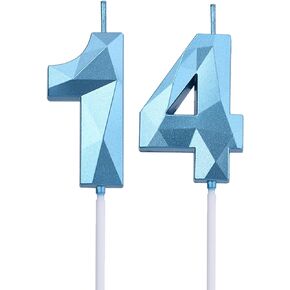 2 inch Gold 14 & 41 Birthday Candles, 3D Diamond Number 14th & 41st Cake Topper for Boys Girls Birthday Party Decorations Theme Party