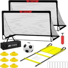 Kids Soccer Goals for Backyard Set of 2, 6x4 ft Soccer Nets for Backyard, Portable Pop Up Soccer Goal Training Equipment with Soccer Ball, Cones, Bag Sports for Kids Youth Toddler Games