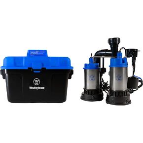Westinghouse - Battery Backup Sump Pump with Alarm System, 1/2 HP - Backup Sump Pump Up to 5,200 Gallons Per Hour - Heavy Duty Sump Pump Battery Backup - 3 Year Warranty