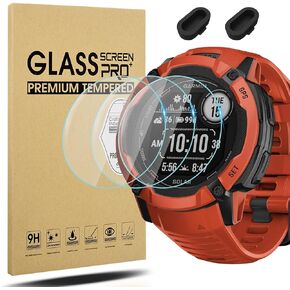 Suoman 3+2 Pack for Garmin Instinct 2/Garmin Instinct 2 Solar Screen Protector and Charger Port Protector,2.5D 9H [Anti-Scratch] Tempered Glass Screen Protector for Garmin Instinct 2/Instinct 2 Solar
