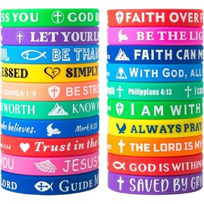Bible Verse Bracelets – 20 Pcs Silicone Bracelets Bulk Jesus Bracelets – Cute Christian Bracelet Colored Wristbands – Comfortable and Lightweight – Perfect Religious Gifts for Men, Women