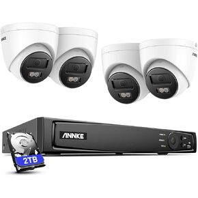 ANNKE H800 4K PoE Security Camera System with Audio Recording, 8 Channel 4K H.265+ NVR with 4Pcs 8MP IP Turret Cameras, Wide-Angle, IP67 Weatherproof, 100 FT EXIR Night Vision with Smart IR, 2TB HDD