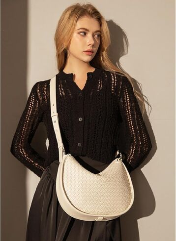 Crescent Shoulder Bag for Women, Woven Crossbody Bag, Small Clutch Purse, Hobo Tote Handbags with Detachable Straps in Saudi Arabia