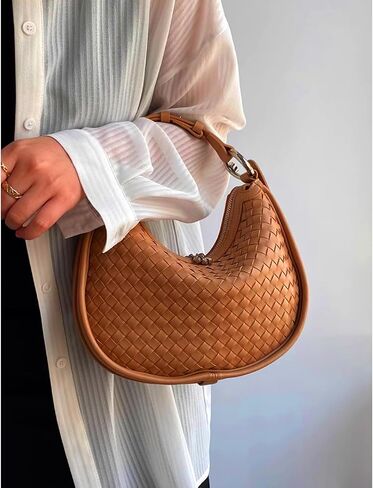 Crescent Shoulder Bag for Women, Woven Crossbody Bag, Small Clutch Purse, Hobo Tote Handbags with Detachable Straps in Saudi Arabia