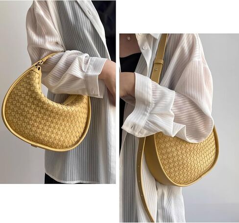 Crescent Shoulder Bag for Women, Woven Crossbody Bag, Small Clutch Purse, Hobo Tote Handbags with Detachable Straps in Saudi Arabia