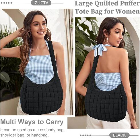 Quilted Puffer Tote Bag for Women Large Quilted Crossbody Bag Lightweight Nylon Puffy Quilted Carryall Hobo Puff Shoulder Bag in Saudi Arabia