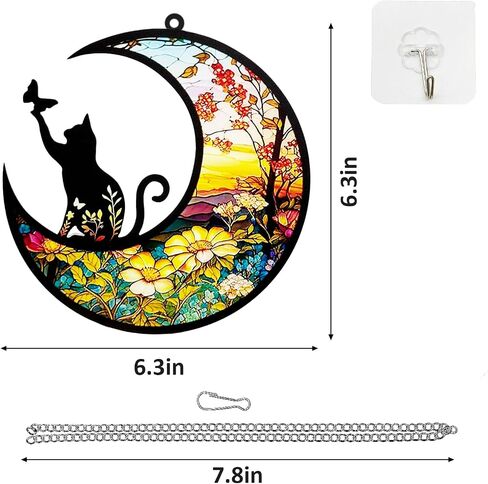 Fhiny Cat Memorial Suncatcher, 2 Pack Memorial Gift for Cat Lovers Loss of Cat Sympathy Gift Kitty on Moon Pet Remembrance Gifts Hanging Window Decor for Pet Christmas Halloween Suncatcher (Cat A) in Saudi Arabia
