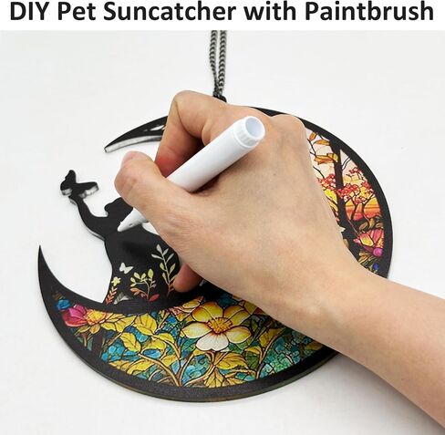 Fhiny Cat Memorial Suncatcher, 2 Pack Memorial Gift for Cat Lovers Loss of Cat Sympathy Gift Kitty on Moon Pet Remembrance Gifts Hanging Window Decor for Pet Christmas Halloween Suncatcher (Cat A) in Saudi Arabia