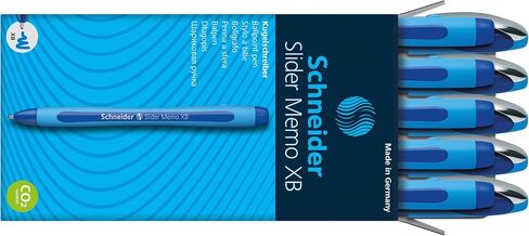 Schneider Slider Memo XB (Extra Broad) Ballpoint Pen, 1.4 mm, Light Blue Barrel, Black Ink, Box of 10 Pens (150201) in Saudi Arabia
