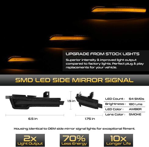 [إشارة انعطاف متتابعة] لـ 2015-2022 Ford Mustang S550 Dark Smoke Amber LED شرائط جانبية مرآة مؤشر الضوء الوامض استبدال المصباح، جانب السائق والراكب in Saudi Arabia