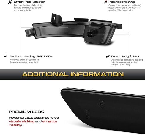 [إشارة انعطاف متتابعة] لـ 2015-2022 Ford Mustang S550 Dark Smoke Amber LED شرائط جانبية مرآة مؤشر الضوء الوامض استبدال المصباح، جانب السائق والراكب in Saudi Arabia