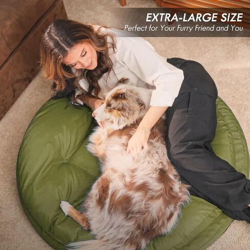 ClevaHome Orthopedic Dog Bed for Large Dogs, Dual Layer Waterproof Round Pet Bed with Washable Cover Nonslip Bottom (Olive Branch) in Kuwait