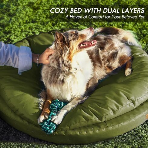 ClevaHome Orthopedic Dog Bed for Large Dogs, Dual Layer Waterproof Round Pet Bed with Washable Cover Nonslip Bottom (Olive Branch) in Kuwait