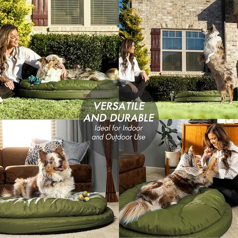 ClevaHome Orthopedic Dog Bed for Large Dogs, Dual Layer Waterproof Round Pet Bed with Washable Cover Nonslip Bottom (Olive Branch) in Kuwait