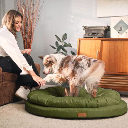 ClevaHome Orthopedic Dog Bed for Large Dogs, Dual Layer Waterproof Round Pet Bed with Washable Cover Nonslip Bottom (Olive Branch) in Kuwait