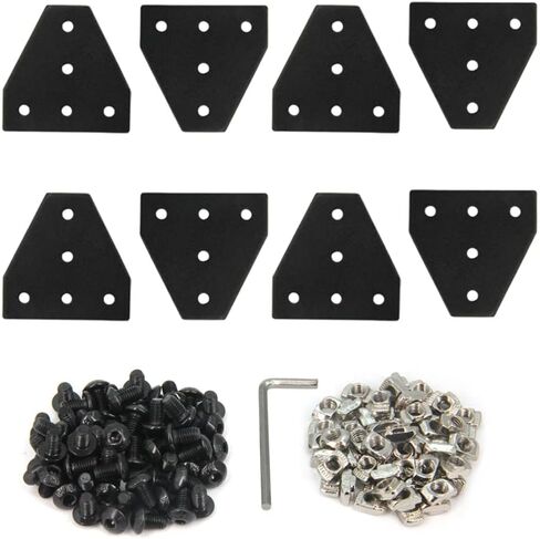 3030 Corner Bracket Plate L Shape 5 Hole 90 Degree Outside Joining Plate with M6x10mm Screws and T-Nuts for 30 x 30mm Series Aluminum Extrusion Profile,8pcs/Pack (Black-3030 L Shape) in Saudi Arabia