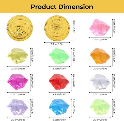 240 Pcs Pirate Gold Coins and Pirate Gems Jewelry Set, Plastic Gold Coins Colored Gems Playset, Pirate Treasure Pirate Party Decorations for Pirate Adventure Themed Party(120 Coins+120 Gems) in Kuwait