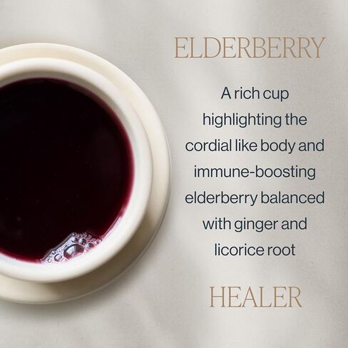 Rishi Tea Elderberry Healer Herbal Tea | USDA Organic Direct Trade Sachet Tea Bags, Certified Kosher, Caffeine Free Elderberry with Ginger Root, Hibiscus Flowers, & Licorice Root | 15 Count (Pack of 6) in Saudi Arabia