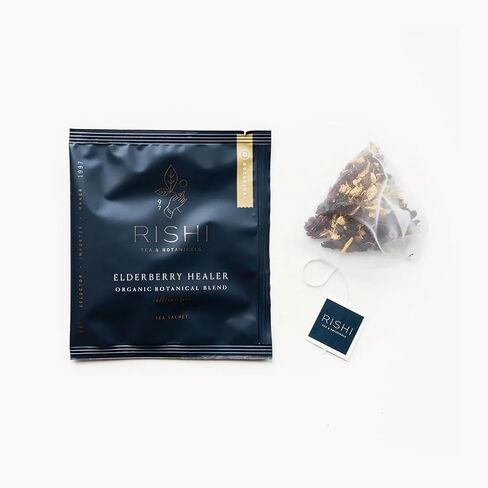 Rishi Tea Elderberry Healer Herbal Tea | USDA Organic Direct Trade Sachet Tea Bags, Certified Kosher, Caffeine Free Elderberry with Ginger Root, Hibiscus Flowers, & Licorice Root | 15 Count (Pack of 6) in Saudi Arabia