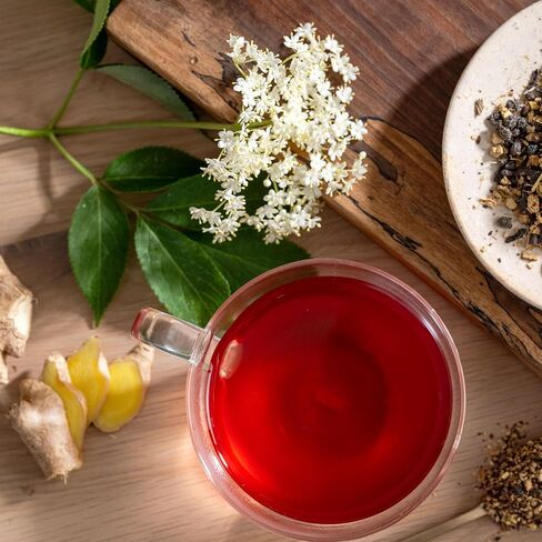 Rishi Tea Elderberry Healer Herbal Tea | USDA Organic Direct Trade Sachet Tea Bags, Certified Kosher, Caffeine Free Elderberry with Ginger Root, Hibiscus Flowers, & Licorice Root | 15 Count (Pack of 6) in Kuwait