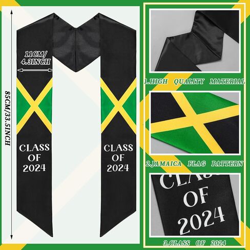 Jamaica Graduation Stole Sash Class of 2024 Jamaica Flag Stole Sash Countries Honor Stole Sash for Study Aboard International Jamaica Student Accessories in Saudi Arabia