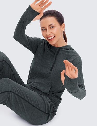 CRZ YOGA Women's Hoodie Long Sleeve Shirts Running Workout Top Pullover Sweatshirts with Pocket in Saudi Arabia
