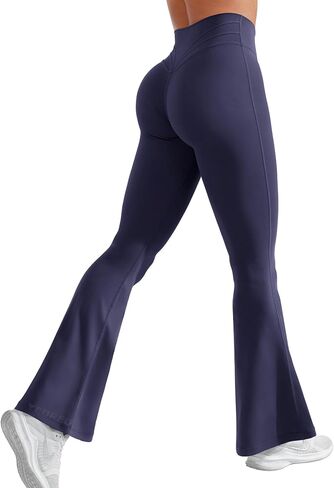 YEOREO Women Flare Leggings Short Inseam Lynnie Bootcut Yoga Workout Pants High Waist Bell Bottom Workout Legging Navy S in Saudi Arabia
