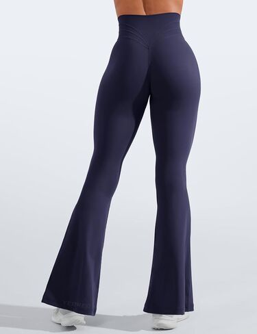 YEOREO Women Flare Leggings Short Inseam Lynnie Bootcut Yoga Workout Pants High Waist Bell Bottom Workout Legging Navy S in Saudi Arabia